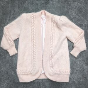 Vintage Kiel's angora wool blend Chunk baby pink open front cardigan Medium